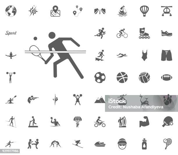 Ilustración de Icono Del Tenis Vector De Ilustración Deporte Establezca Los Iconos Conjunto De Iconos De Deporte 48 y más Vectores Libres de Derechos de Bicicleta