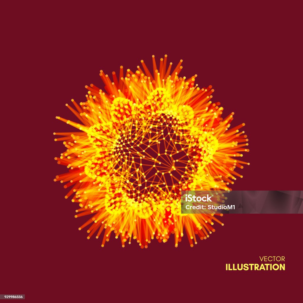 Object With Connected Lines And Dots Molecular Grid 3d Futuristic ...
