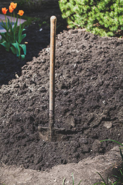 istock Bayonet spade sticks out in ground 929989702