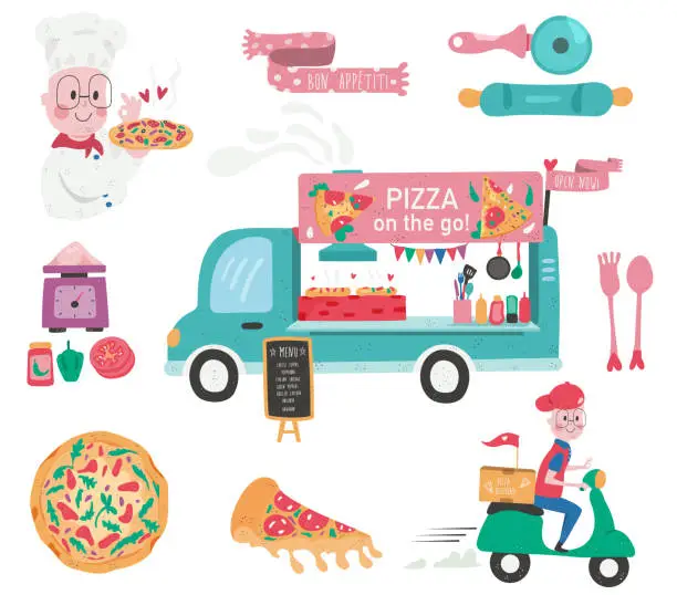 Vector illustration of pizza truck