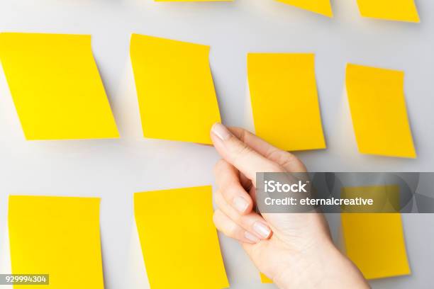 Idea Postit Sticky Note Stock Photo - Download Image Now - Adhesive Note, Wall - Building Feature, Whiteboard - Visual Aid