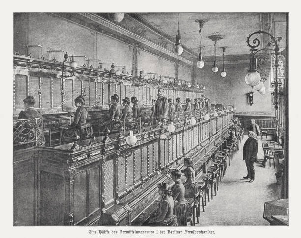 베를린 전화 교환, 독일, 1898 년에 출판 - telephone network control room stock illustrations