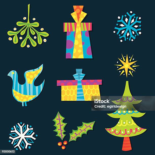 Ilustración de Elementos Retro Navidad y más Vectores Libres de Derechos de Acebo - Acebo, Clip Art, Color - Tipo de imagen