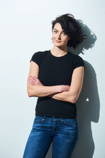 istock Bright brunette woman in black tshirt 930016258