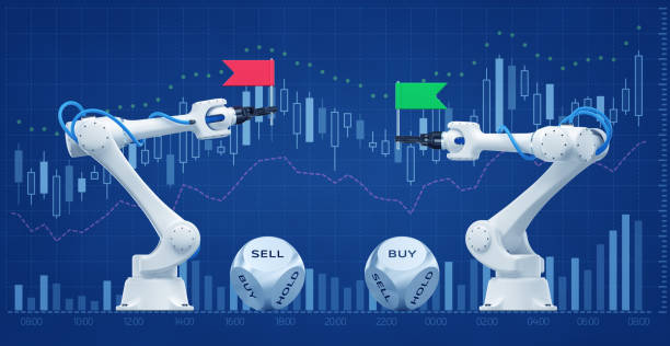 trading roboter an börse - industrieroboter arm grafiken stock-fotos und bilder
