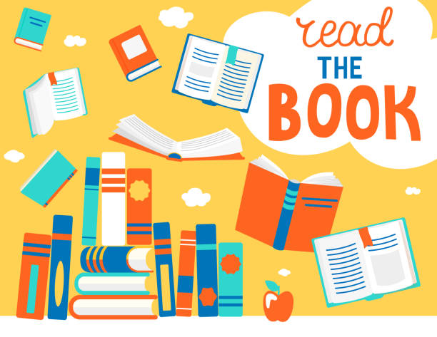 ilustraciones, imágenes clip art, dibujos animados e iconos de stock de burbuja de lee el libro con los libros. - library