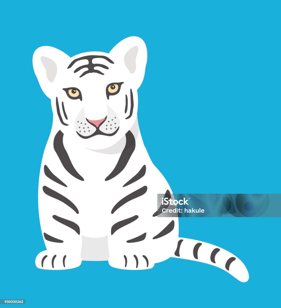 cute tiger cub standing on the ground and watching White Tiger stock vector