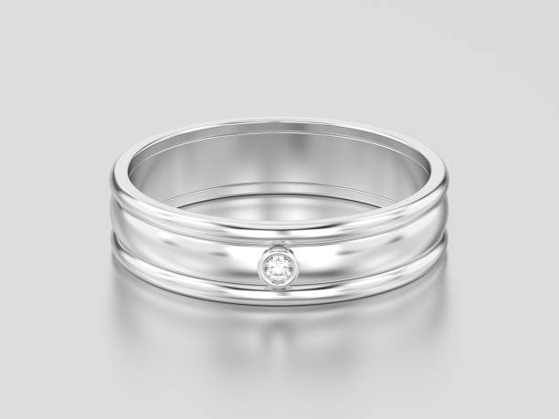 istock 3D illustration white gold or silver matching couples wedding diamond ring bands 930030264