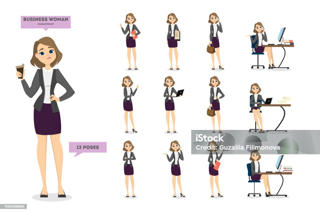 Jeu de caractères de femme d’affaires. - clipart vectoriel de Personnalité atypique libre de droits