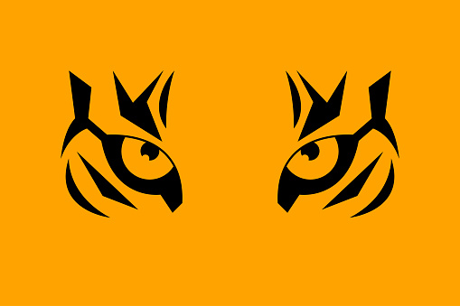Print eye of tiger with striped fur. Vector illustration