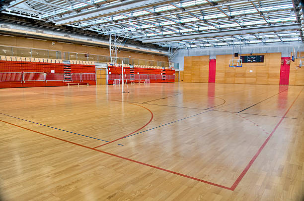 istock Empty Sports Hall with Red Metal Glass Roof 93004349