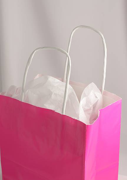 istock Pink Shopping Bag with White Handles and Tissue 93005284
