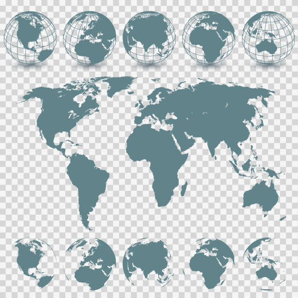 zestaw globu i mapa świata - japan spain stock illustrations