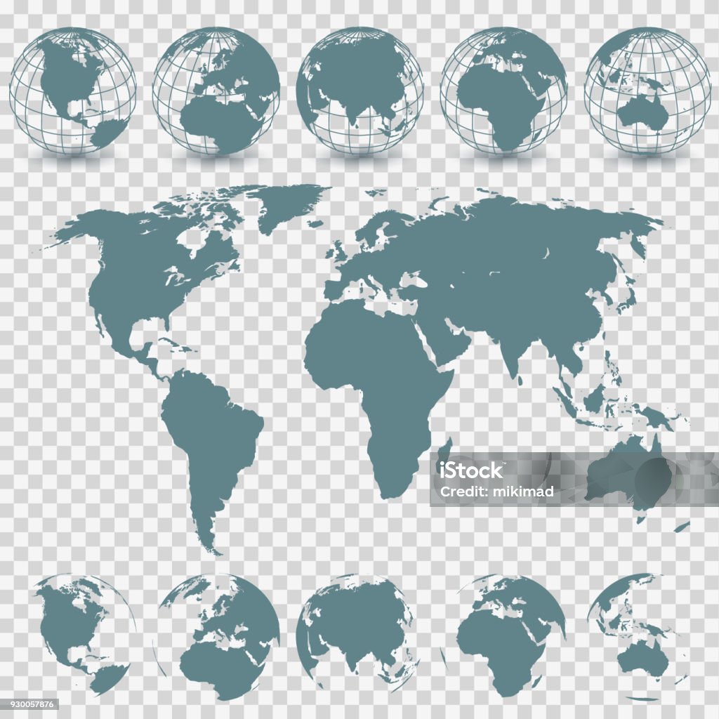 Globe Set and World Map Vector Globe Set and World Map Planet - Space stock vector
