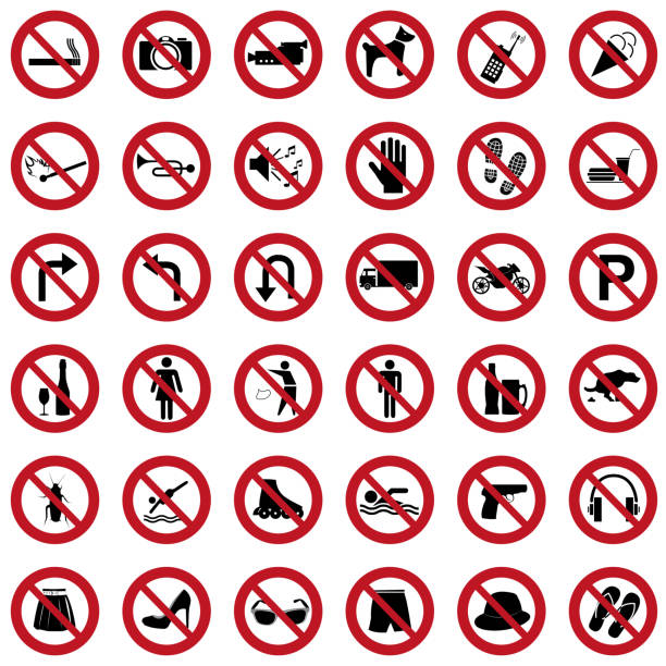 Prohibited icons vector set Prohibited icons no parking sign photos stock illustrations