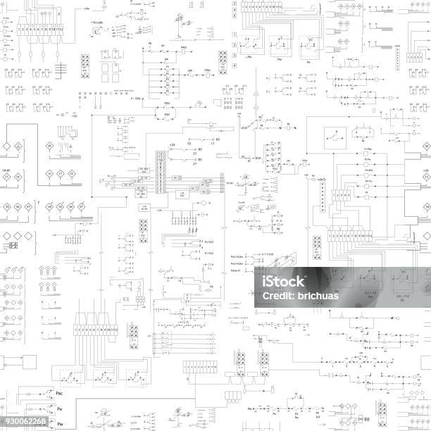 Seamless Abstract Scheme Pattern Stock Illustration - Download Image Now - Plan - Document, Electricity, Engineering