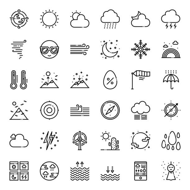 Weather forecast Weather forecast pixel perfect outline icon view into land stock illustrations
