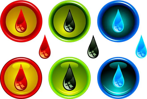 Vector illustration of Blood, Oil, and Water Drops