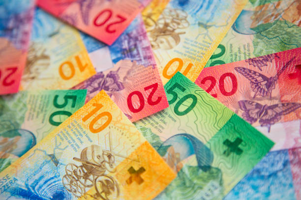 swiss francs - swiss francs swiss currency switzerland finance imagens e fotografias de stock