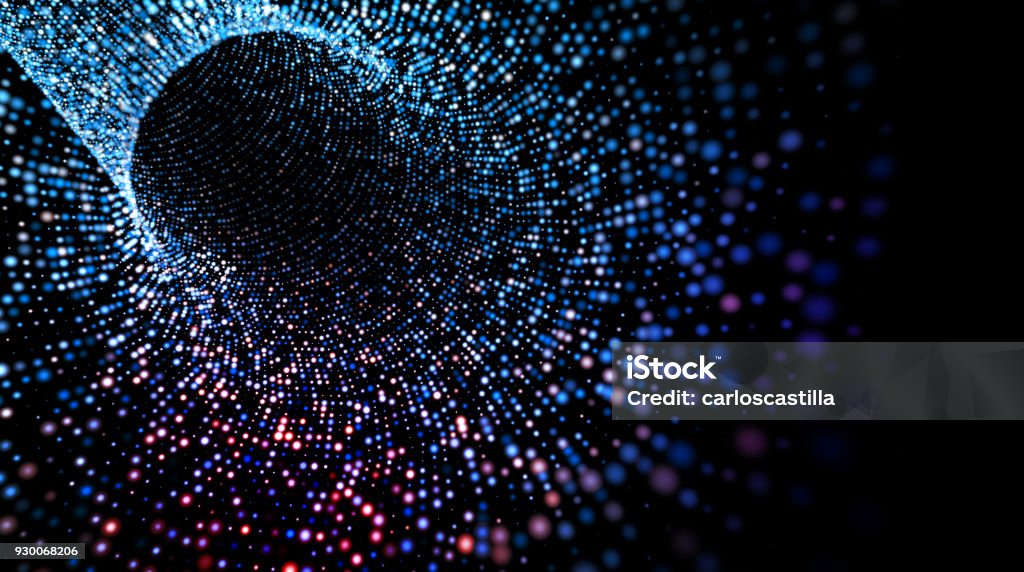 Abstract dots tunnel and waves.3d illustration Science and technology concept.Big data and computing background Technology Stock Photo