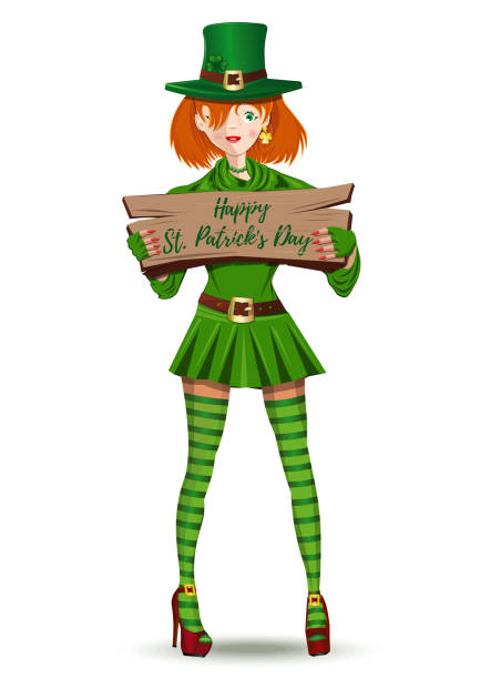 ilustrações de stock, clip art, desenhos animados e ícones de leprechaun girl congratulates on st. patricks day - quean