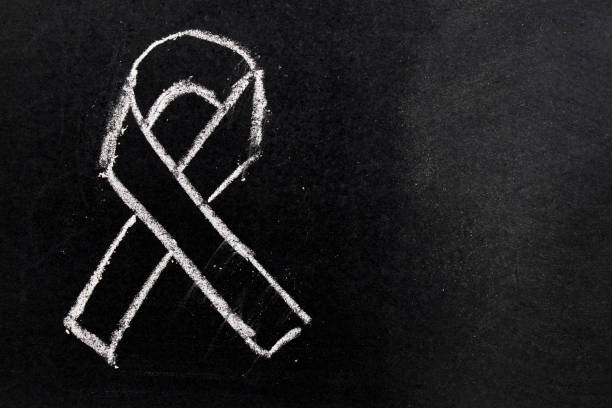 istock White chalk drawing as black ribbon shape on black board background (Concept for symbol of remembrance or mourning) 930068498