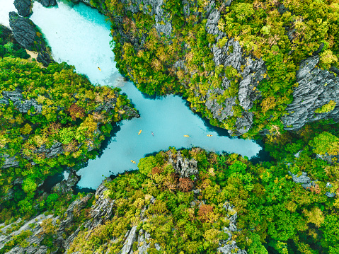 Aerial View of Beautiful Lagoon with Kayaks