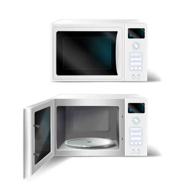 Vector illustration of 3d vector microwave oven with glass plate inside
