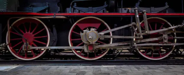 Italian steam locomotive detail, bult by the Costruzioni Elettro Meccaniche di Saronno, 1883. It was withdrawn from service in 1952, when electric engines were introduced.
