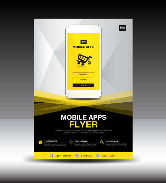 Mobile Apps Flyer template. Business brochure flyer design layout. smartphone icon mockup. application presentation. Magazine ads. Yellow cover. poster. leaflet. advertisement. Vector. in A4 Mobile Apps Flyer template. Business brochure flyer design layout. smartphone icon mockup. application presentation. Magazine ads. Yellow cover. poster. leaflet. advertisement. Vector. in A4 Apps Store stock illustrations