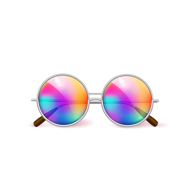 vektor realistische brille retro-kreis hipster - holiday vacations party mirrored pattern stock-grafiken, -clipart, -cartoons und -symbole