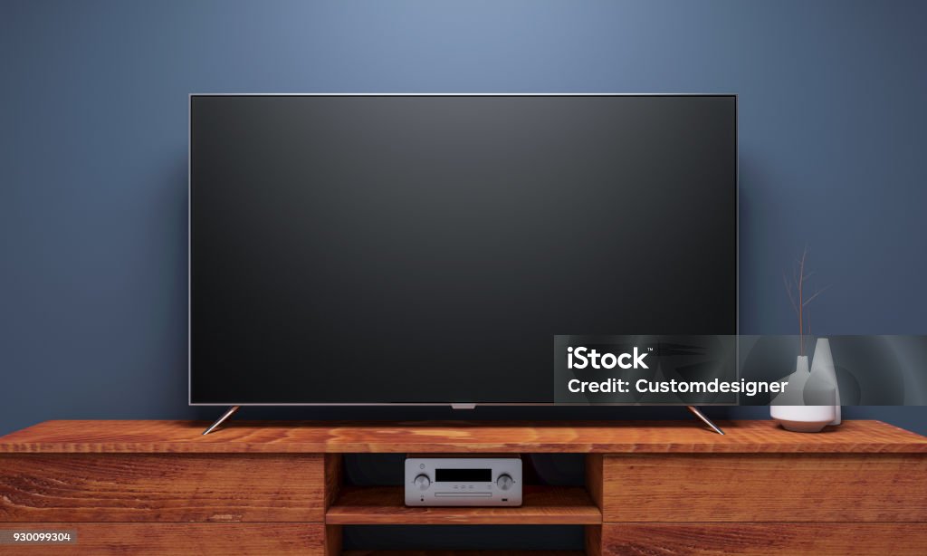 Maqueta de Tv Smart negro consola madera - Foto de stock de Televisión libre de derechos