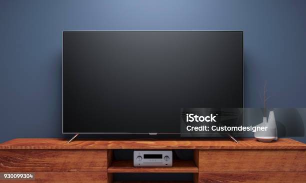 Maqueta De Tv Smart Negro Consola Madera Foto de stock y más banco de imágenes de Televisión - Televisión, Cuarto de estar, Dispositivo de pantalla