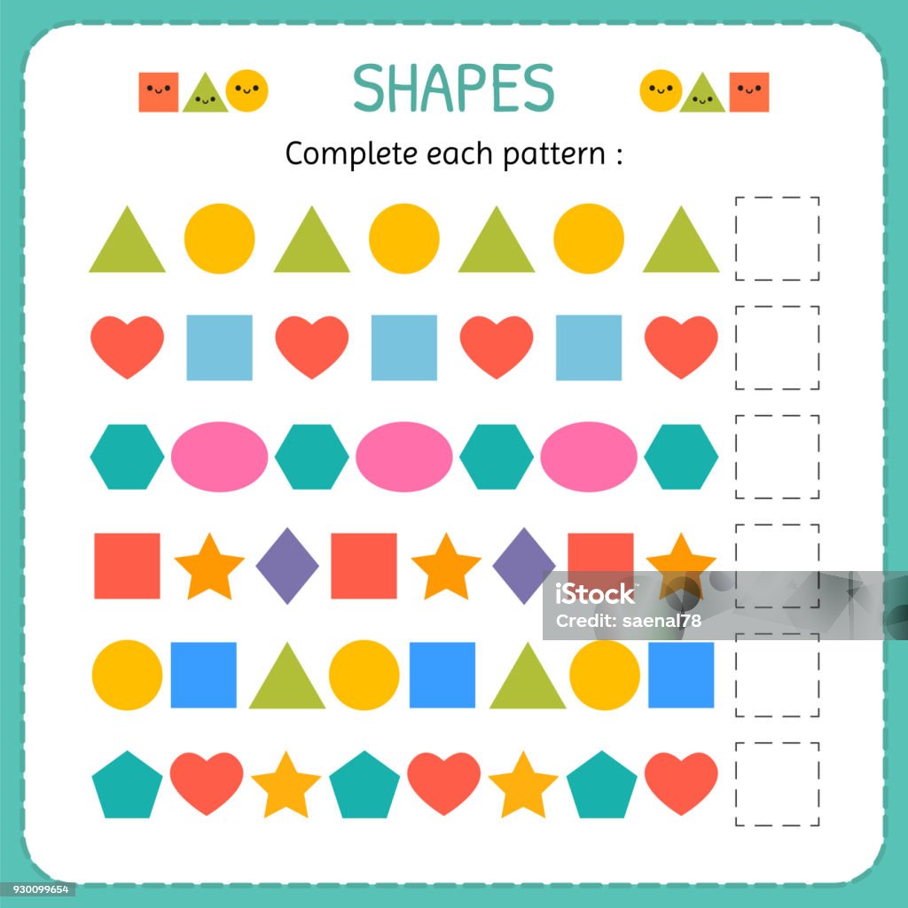 Complete Each Pattern Learn Shapes And Geometric Figures Preschool Or ...