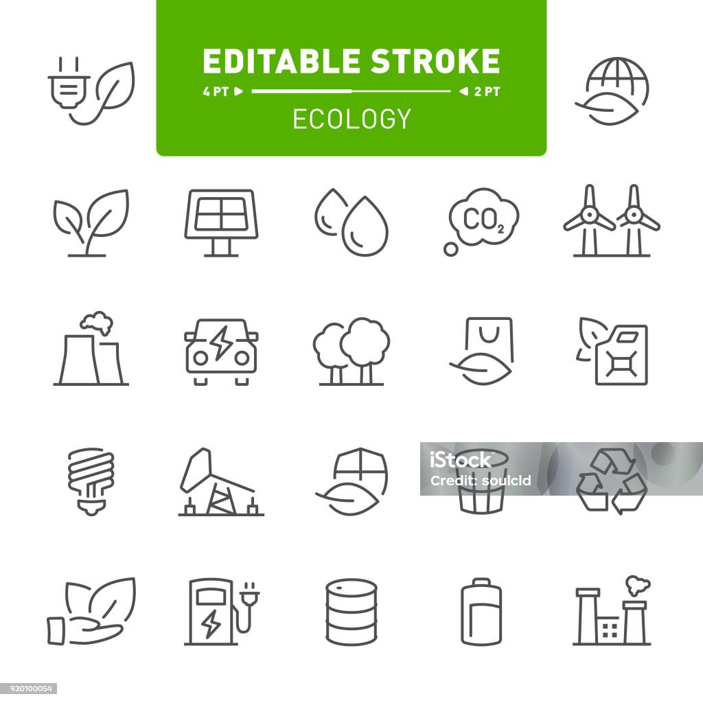 Ecology Icons Ecology, environment, eco, editable stroke, outline, icon, icon set, bio fuel, green energy Icon Symbol stock vector