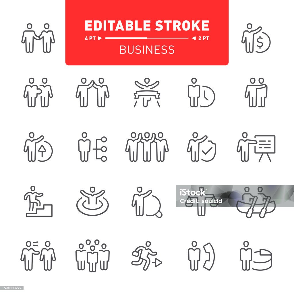 Business Icons Business, teamwork, human resources, editable stroke, outline, icon, icon set, leadership, people, organization Icon Symbol stock vector