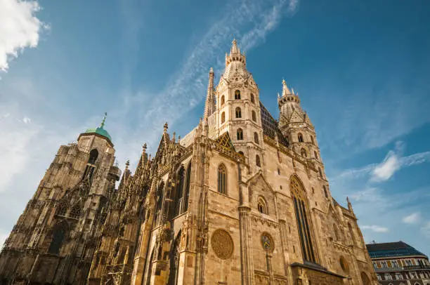 St. Stephan Cathedral against blue sky in Vienna, Austria