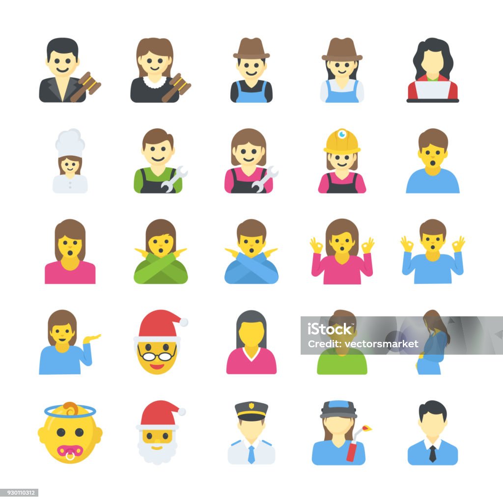 People Flat Icons Set Flat icons of people in this set represent individuality of each person. This pack proves to be useful in various projects like; society, professions, avatar, people and many more. Adult stock vector