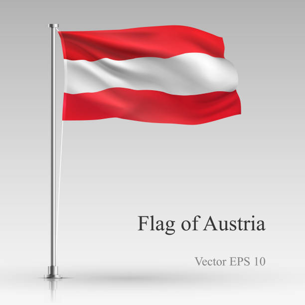 illustrations, cliparts, dessins animés et icônes de drapeau national de l’autriche isolée sur fond gris. drapeau autrichien réaliste dans le vent. ondulé drapeau stock vector illustration - austria flag europe national flag
