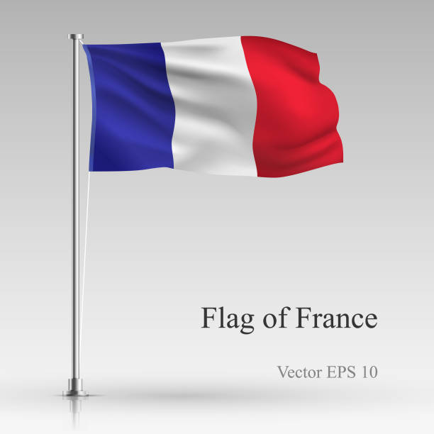 ilustrações de stock, clip art, desenhos animados e ícones de national flag of france isolated on gray background. realistic french flag waving in the wind. wavy flag stock vector illustration - chrome insignia sign gear