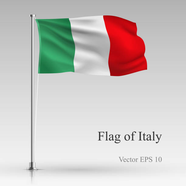 灰色の背景に分離されたイタリアの国旗。リアルなイタリア国旗風になびかせて。波状フラグ株式ベクトル図 - italian flag点のイラスト素材／クリップアート素材／マンガ素材／アイコン素材
