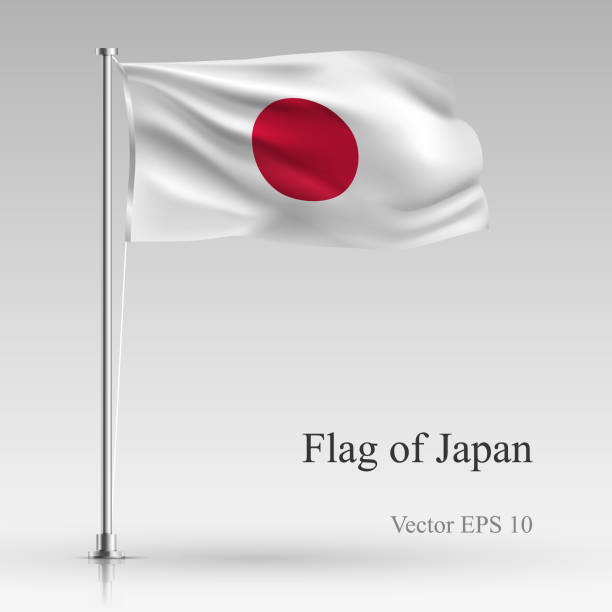 illustrations, cliparts, dessins animés et icônes de drapeau national du japon isolé sur fond gris. drapeau japonais réaliste dans le vent. ondulé drapeau stock vector illustration - japanese flag flag japan japanese culture