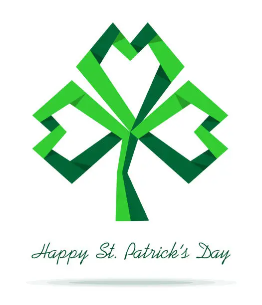 Vector illustration of St. Patricks Day with paper trefoil clover icon