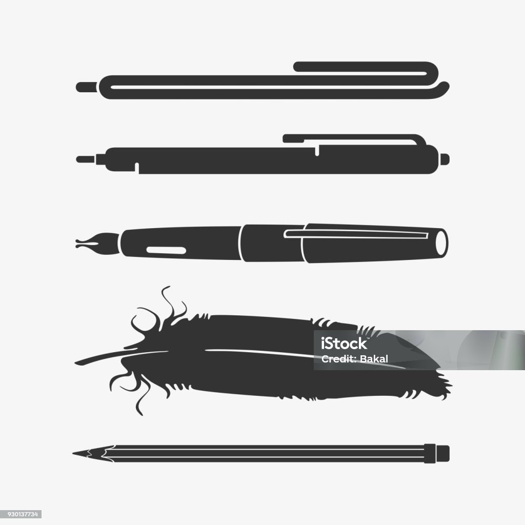 Writering Instruments Images Set Of Writing Instruments Stock Illustration - Download Image Now ...