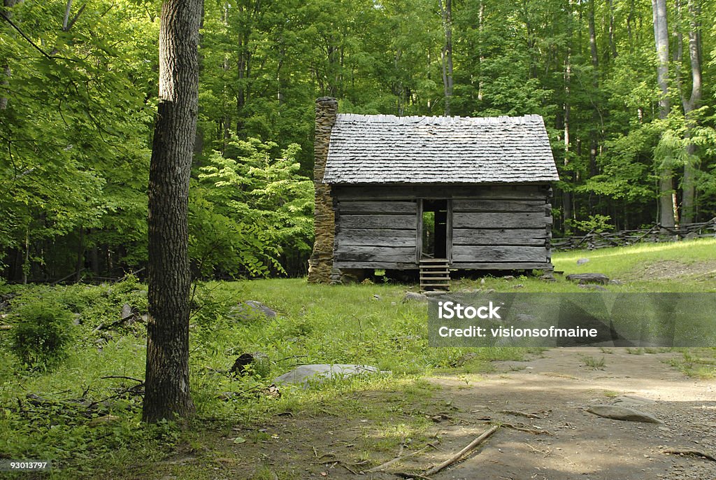 Log cabin on the Roaring Fork Motor Nature Trail  Knoxville - Tennessee Stock Photo