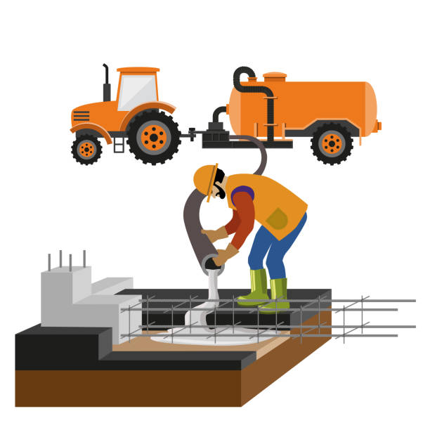 arbeitnehmer sind in beton gießen - wire mesh equipment gear working stock-grafiken, -clipart, -cartoons und -symbole