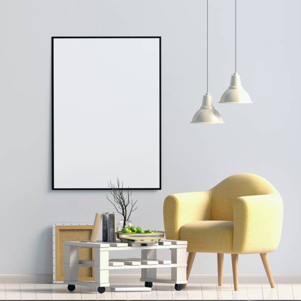 istock Modern interior design in Scandinavian style. Mock up poster. 3D illustration. 930148048