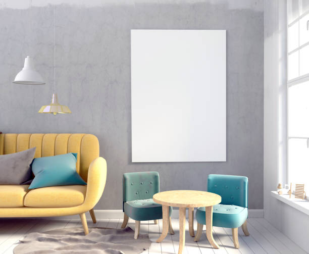 istock Pastel child's room. playroom. modern style. 3d illustration. Poster mock up 930148084