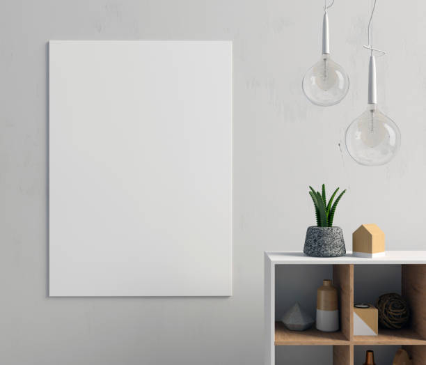 istock Modern interior with bedside table, posters and lamps. poster mock up. 3D illustration 930148108
