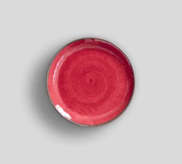 istock Red Swirl Melamine Plate with light gray background 930148322